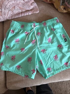 Hollister Mint Green Swim Shorts with Pink Octopus Print